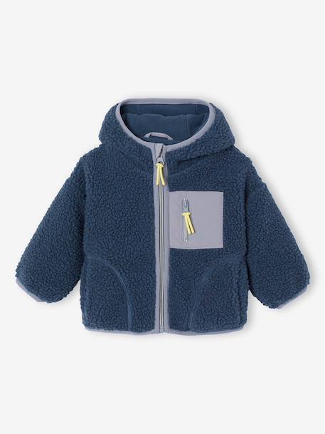 Sherpa hooded zip-up jacket for baby boys blue - vertbaudet enfant 
