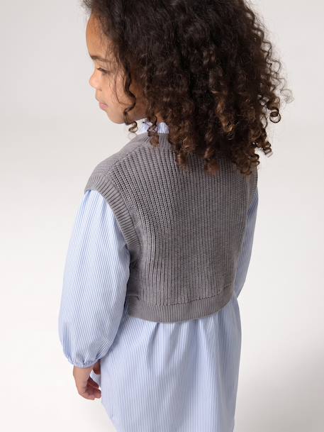 2-in-1-Effect Shirt Dress ecru+marl grey+navy blue - vertbaudet enfant 