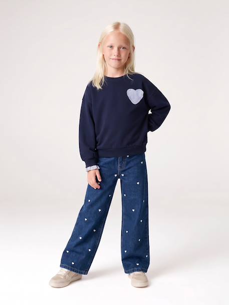 Embroidered Susan wide-leg jeans for girls bleached denim+deep blue+denim blue+medium blue - vertbaudet enfant 