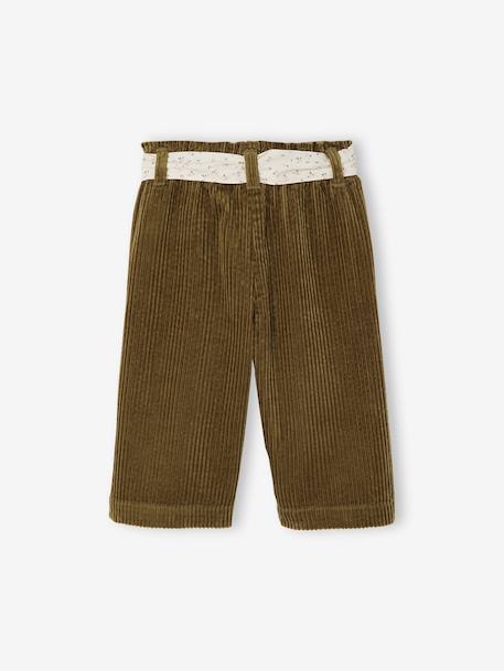 Wide Trousers in Corduroy with Flowers Belt for Babies beige+old rose+olive - vertbaudet enfant 