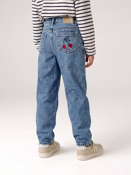 Girls' embroidered floral Mom jeans blue+light blue+medium blue - vertbaudet enfant 