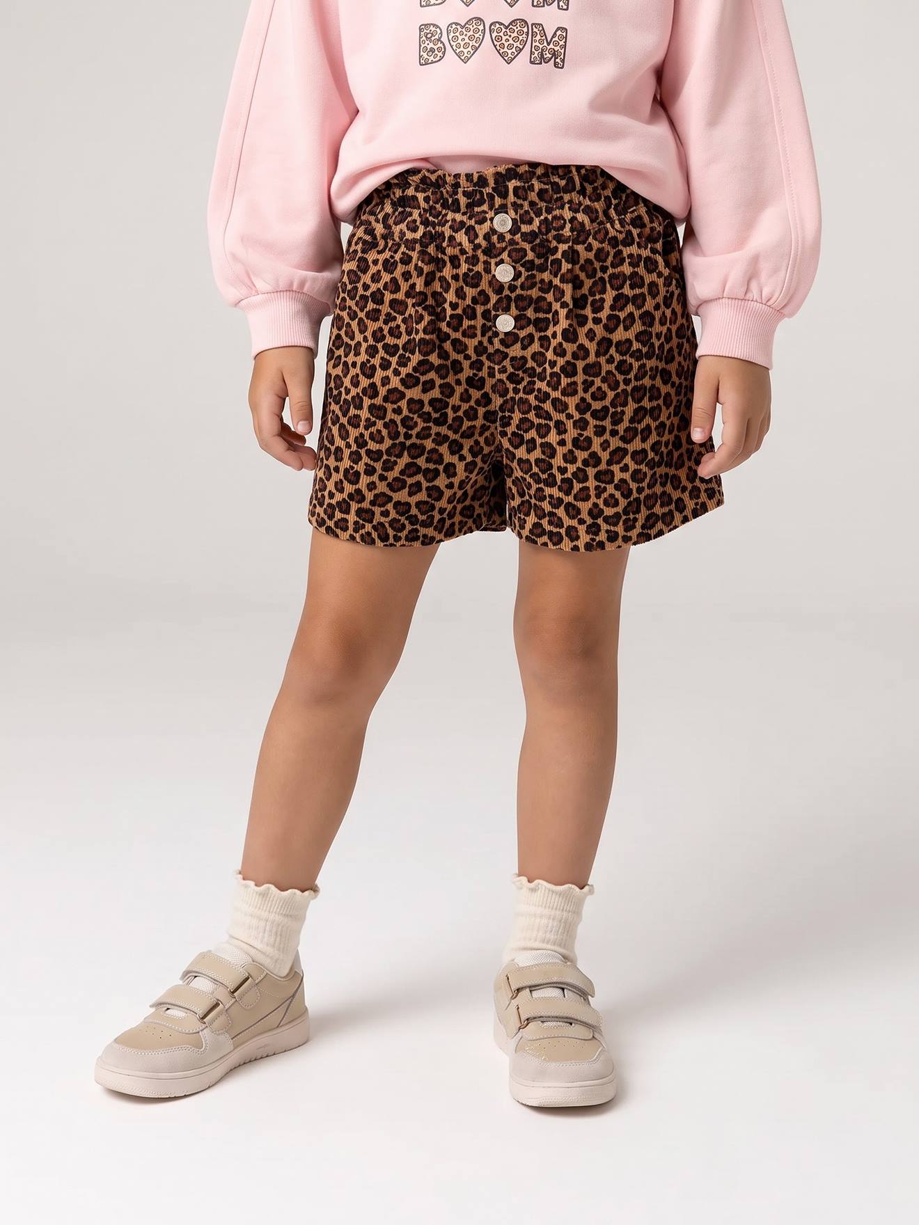 Paperbag-Style Corduroy Shorts for Girls - cinnamon, Girls