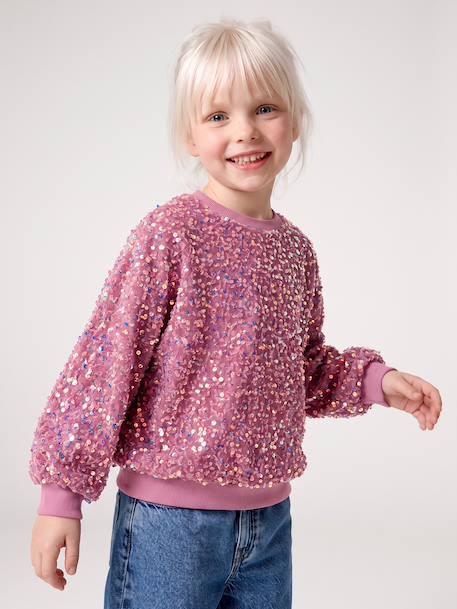 Sequinned Sweatshirt for Girls mauve+turquoise - vertbaudet enfant 