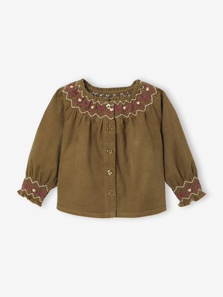 Corduroy blouse for baby girls olive - vertbaudet enfant 