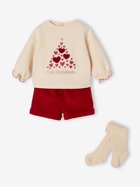 Baby girls' sweatshirt, shorts and tights set red - vertbaudet enfant 