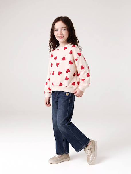 Sweat fille col rond écru+ivoire+rose pâle+taupe - vertbaudet enfant 