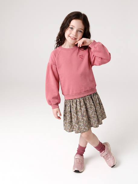 Dual Fabric Dress for Girls anthracite+ecru+mauve+sage green - vertbaudet enfant 
