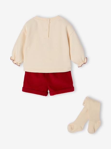 Baby girls' sweatshirt, shorts and tights set red - vertbaudet enfant 
