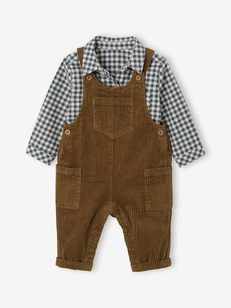 Dungaree set with shirt for baby boys olive - vertbaudet enfant 