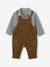 Dungaree set with shirt for baby boys olive - vertbaudet enfant 