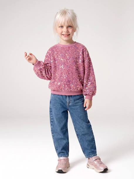 Sequinned Sweatshirt for Girls mauve+turquoise - vertbaudet enfant 