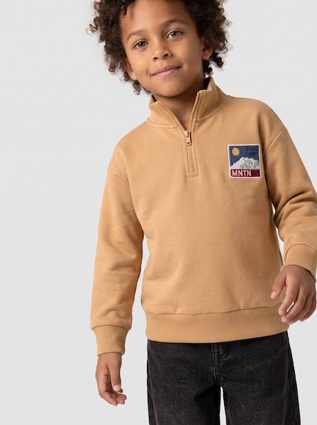 Sweatshirt with trucker collar for boys peacock blue+yellow - vertbaudet enfant 