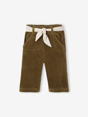 Wide Trousers in Corduroy with Flowers Belt for Babies - vertbaudet enfant -Wide Trousers in Corduroy with Flowers Belt for Babies