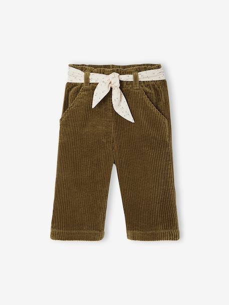 Wide Trousers in Corduroy with Flowers Belt for Babies beige+old rose+olive - vertbaudet enfant 