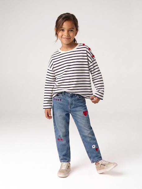 Striped long-sleeved T-shirt for girls mauve+navy blue+sweet pink - vertbaudet enfant 