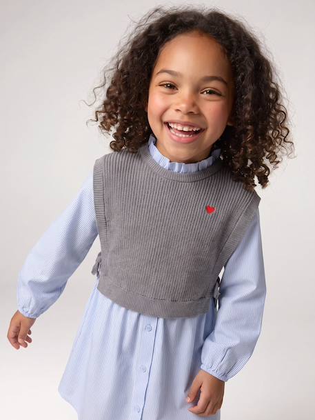 2-in-1-Effect Shirt Dress ecru+marl grey+navy blue - vertbaudet enfant 