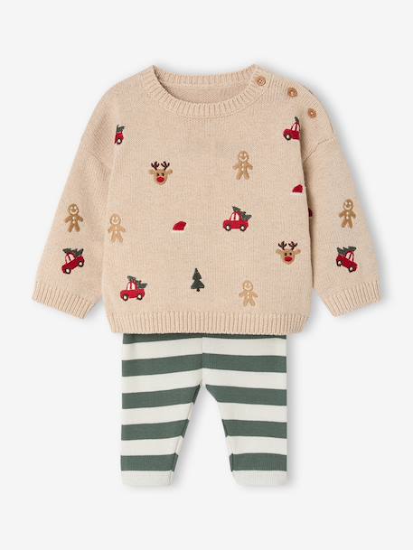 Ensemble bébé garçon pull et pantalon beige chiné - vertbaudet enfant 