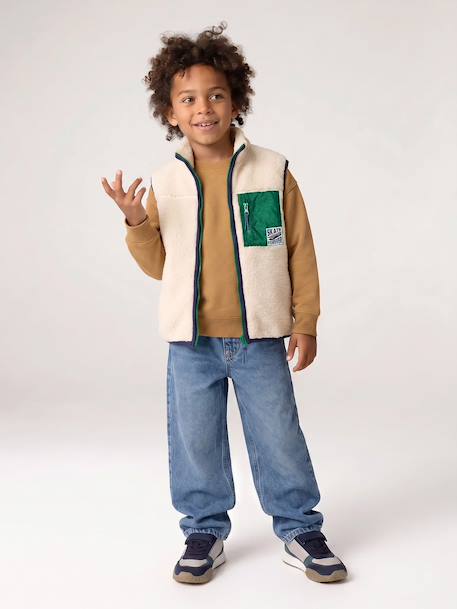 Sleeveless sherpa cardigan for boys caramel+ecru - vertbaudet enfant 