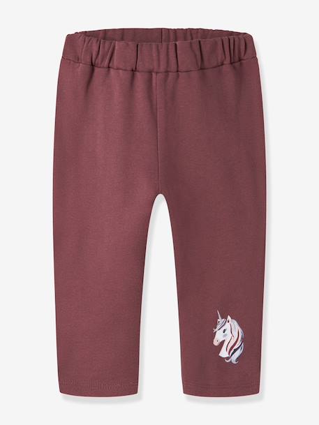 Jogging trousers in fleece with animal pattern regular fit Name It for girls bordeaux red+marl grey+mauve - vertbaudet enfant 
