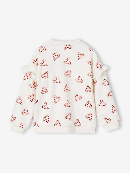 Christmas Special Sweatshirt with Candy Cane Glittery Hearts & Ruffled Sleeves for Girls ecru+rosy - vertbaudet enfant 