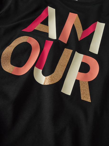 Long-sleeved T-shirt with inscriptions Name It for girls black+ecru - vertbaudet enfant 