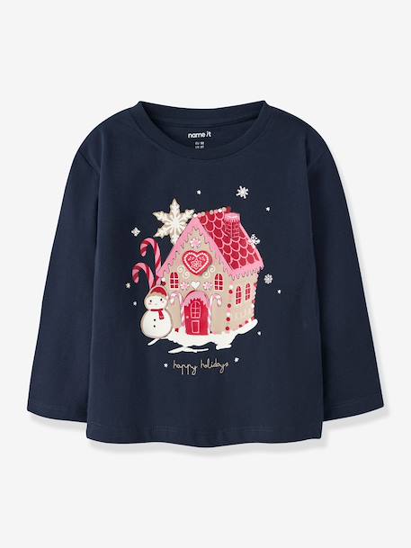 T-shirt de Noël fille à détails pailletés name it bleu foncé+rose bonbon+rouge - vertbaudet enfant 