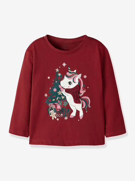 Christmas T-shirt with glitter details Name It for girls deep blue+red+sweet pink - vertbaudet enfant 