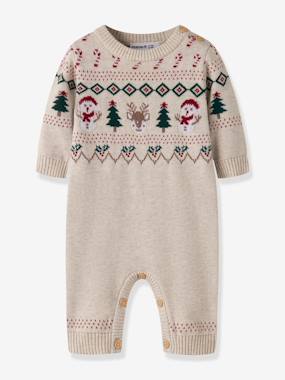 Baby-Dungarees & All-in-ones-Christmas cotton knit playsuit Name It for baby