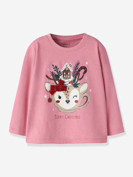 Christmas T-shirt with glitter details Name It for girls deep blue+red+sweet pink - vertbaudet enfant 