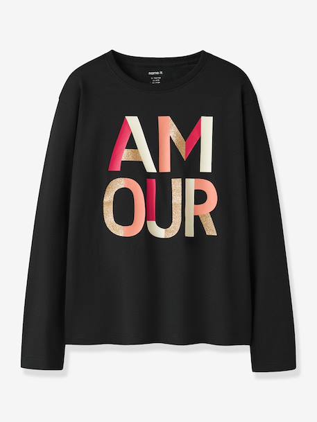 Long-sleeved T-shirt with inscriptions Name It for girls black+ecru - vertbaudet enfant 