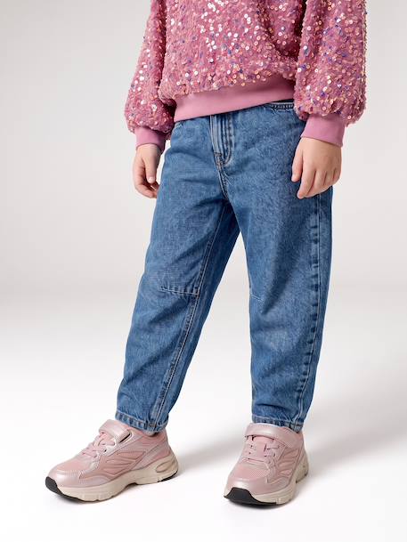 Jean balloon fille bleu moyen+denim bleached - vertbaudet enfant 