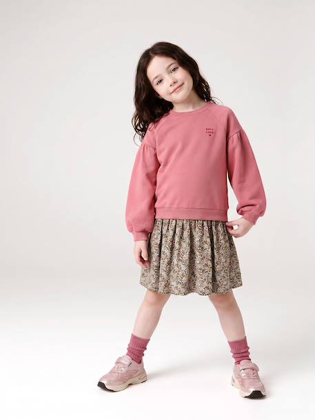 Dual Fabric Dress for Girls anthracite+ecru+mauve+sage green - vertbaudet enfant 