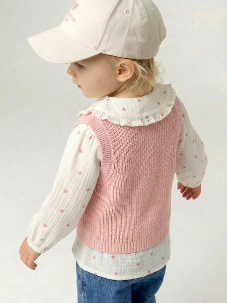 Pull bébé sans manches écru+marine+rose poudré - vertbaudet enfant 