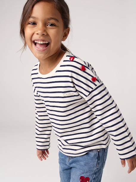 T-shirt marinière manches longues fille marine+mauve+rose bonbon - vertbaudet enfant 