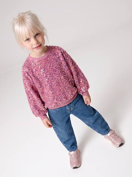 Sequinned Sweatshirt for Girls mauve+turquoise - vertbaudet enfant 