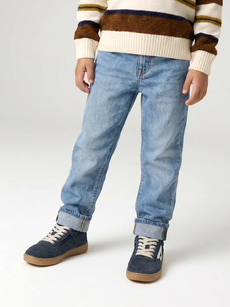 Straight Leg Jeans with Turn-Ups for Boys brut denim+stone - vertbaudet enfant 