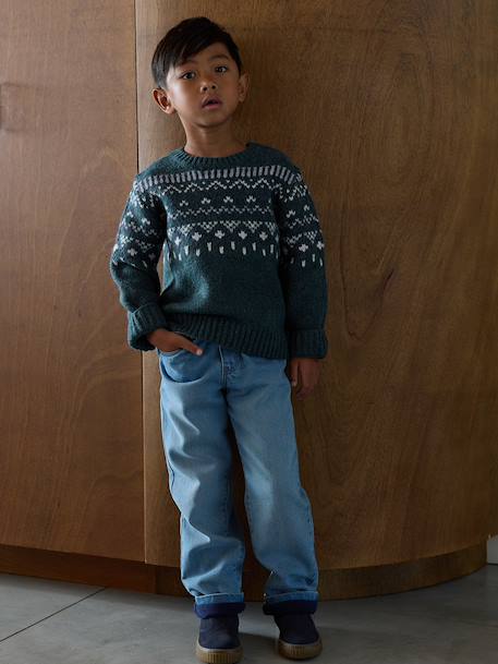 Wide-leg fleece-lined jeans for boys double stone - vertbaudet enfant 