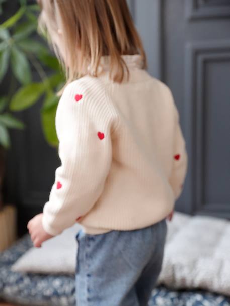 V-Neck, Brioche Stitch Cardigan with Embroidery, for Babies aqua green+ecru+navy blue - vertbaudet enfant 
