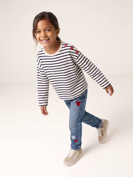 Striped long-sleeved T-shirt for girls mauve+navy blue+sweet pink - vertbaudet enfant 