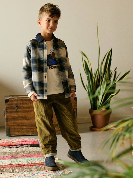 Wide-leg corduroy trousers for boys cappuccino+lichen - vertbaudet enfant 