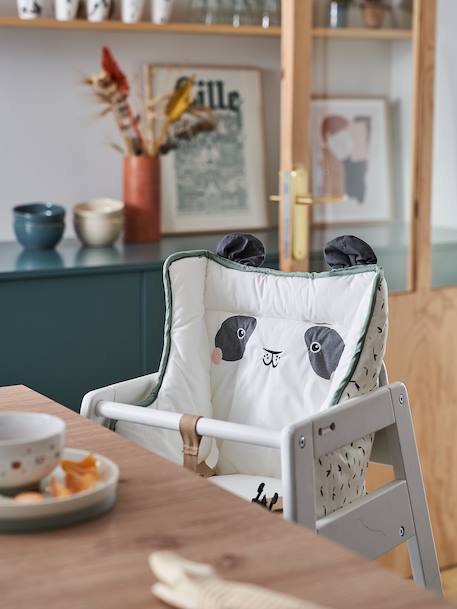 Coussin de chaise haute beige imprimé+carreaux vert+écru+ivoire Panda+moutarde - vertbaudet enfant 