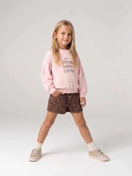 Sweat fille col rond mauve+rose pâle - vertbaudet enfant 