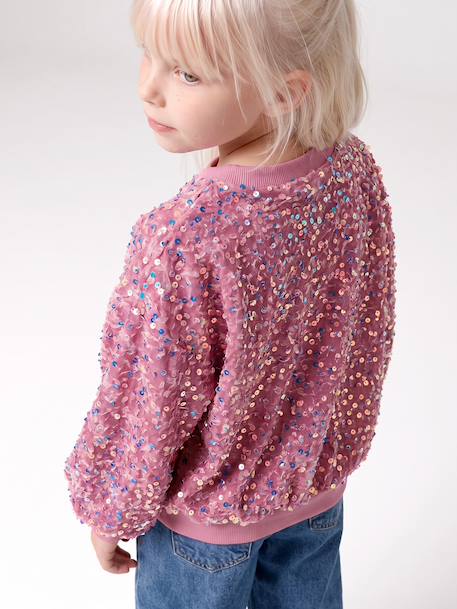 Sequinned Sweatshirt for Girls mauve+turquoise - vertbaudet enfant 