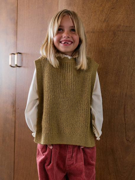 Fancy Sleeveless Jumper for Girls navy blue+olive - vertbaudet enfant 