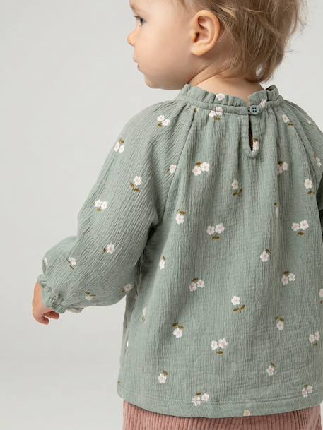 Long-sleeved T-shirt for baby girls sage green+vanilla - vertbaudet enfant 