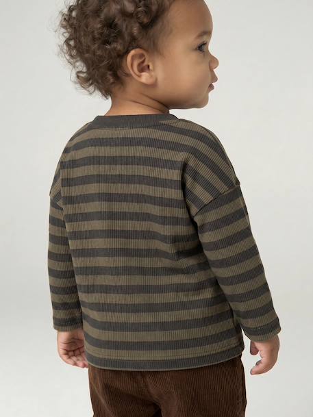 Long-sleeved striped T-shirt for baby cappuccino+khaki - vertbaudet enfant 