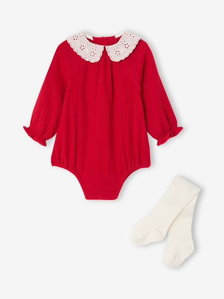Jumpsuit and tights set for baby girls red - vertbaudet enfant 