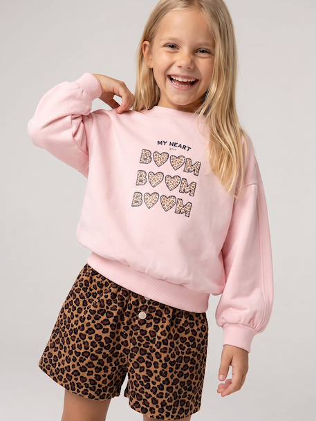 Sweatshirt with round neck for girls mauve+pale pink - vertbaudet enfant 