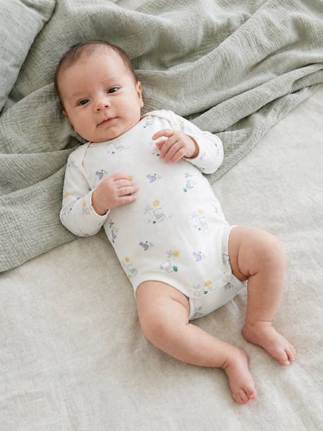 Pack of 5 long-sleeved bodysuits for baby boys ecru - vertbaudet enfant 