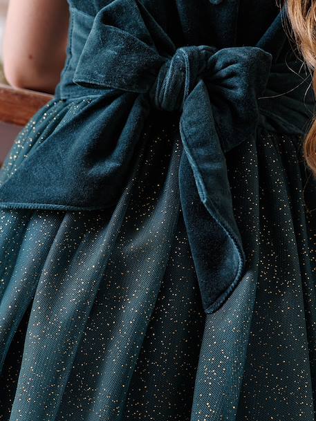 Christmas Special Dress in Velour & Sparkling Tulle for Girls emerald green+red - vertbaudet enfant 